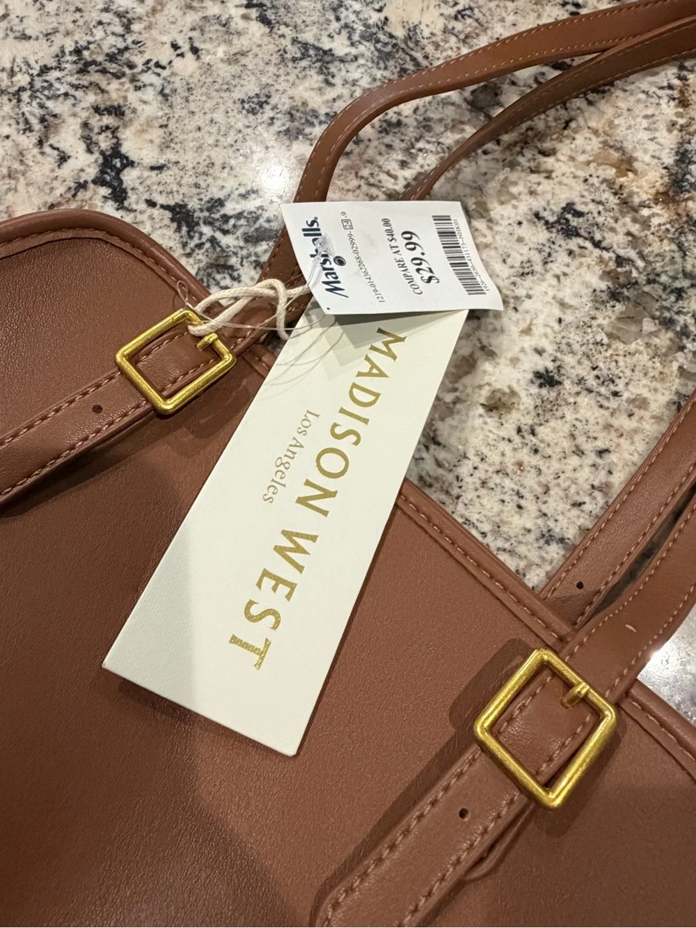 Madison West Tan Faux-Leather Structured Satchel with Gold Hardware, NWT